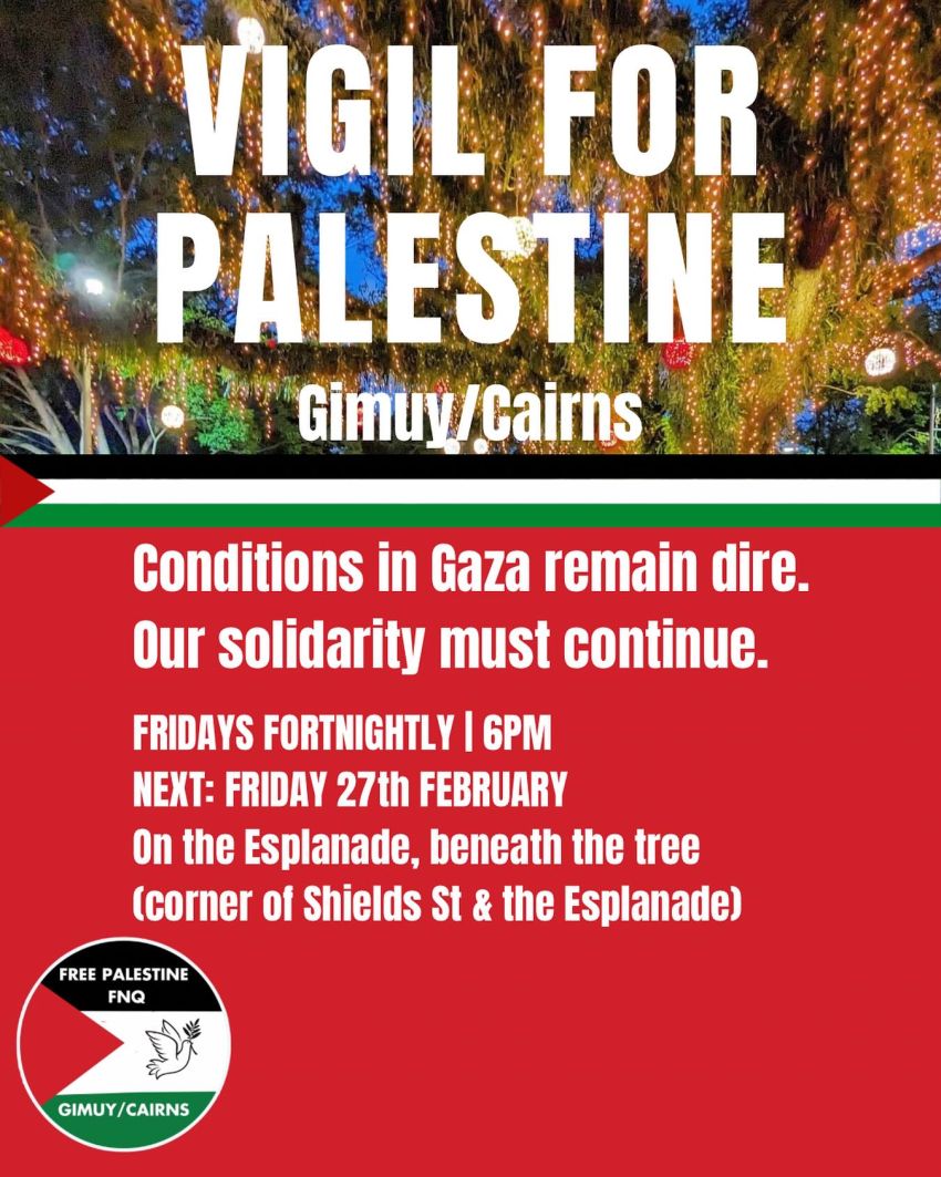 Artwork and poster for event Vigil for Palestine in Gimuy / Cairns