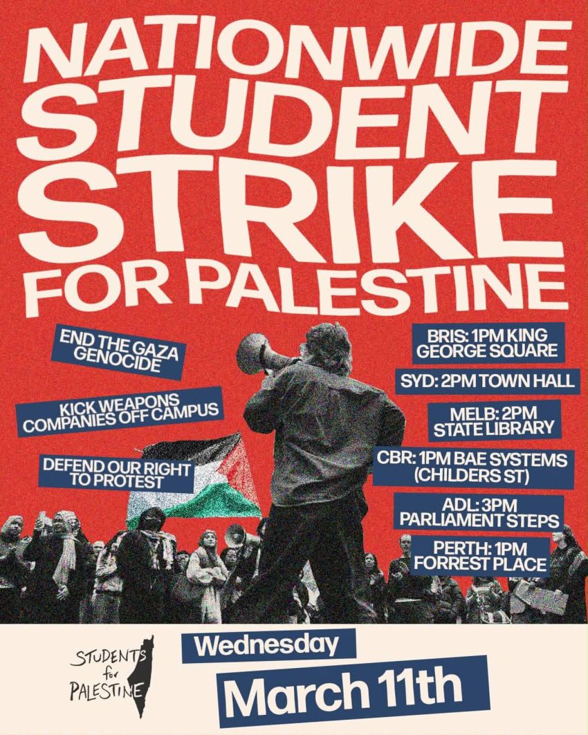 Artwork and graphic for event Nationwide Student Strike for Palestine, March 11