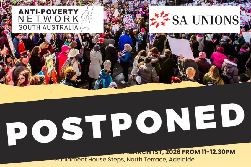 Artwork and graphic for postponed event Rally: Build Public Housing