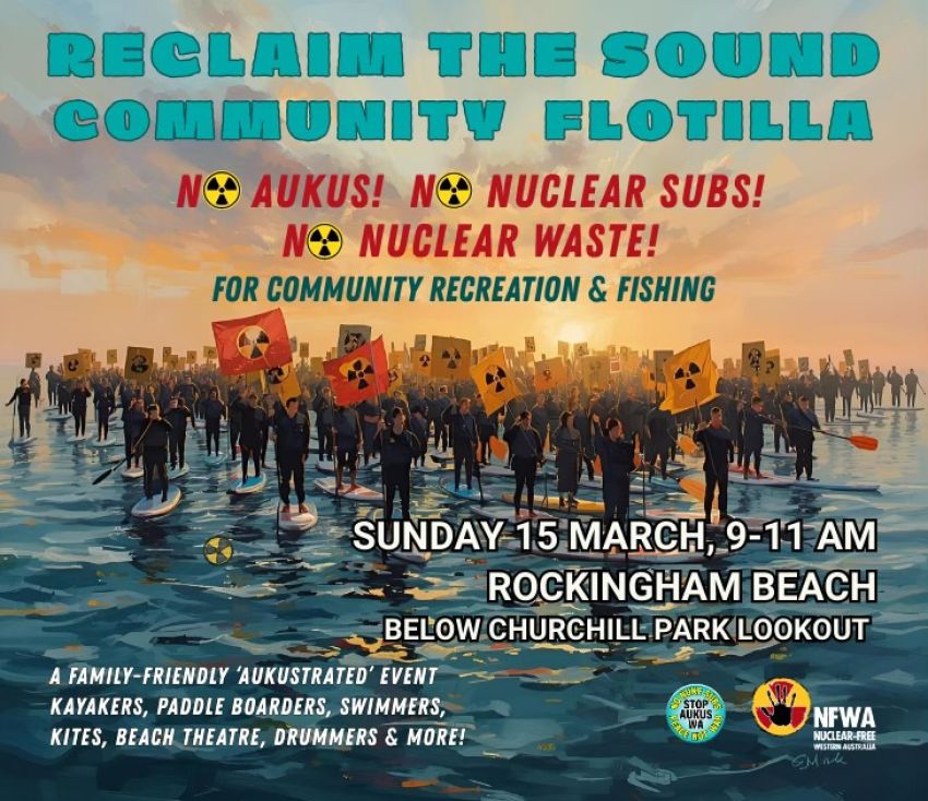 Artwork and graphic for event Reclaim the Sound Community Flotilla, 9am-11am 15/03/2026 Rockingham Beach, below Churchill Park lookout, Rockingham Beach Rd, Rockingham WA 6168