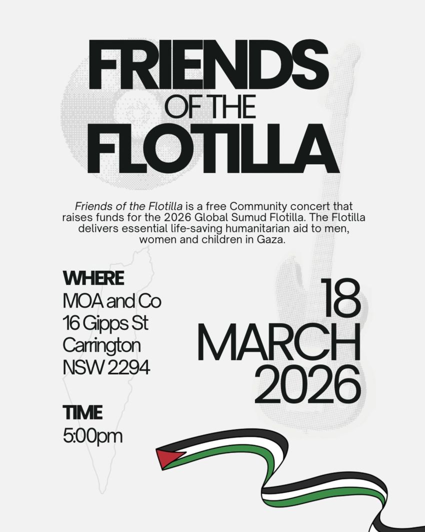 Artwork and poster for event Friends of the Flotilla, 5pm 18/03/2026 MOA and Co, 16 Gipps St Carrington NSW 2294