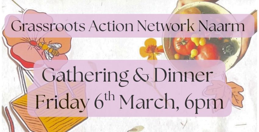 Artwork and graphic for event Community Gathering & Potluck Dinner, 6pm 06/03/2026 Braken Creek Commons, end of Beaconsfield Parade, Northcote VIC 3070