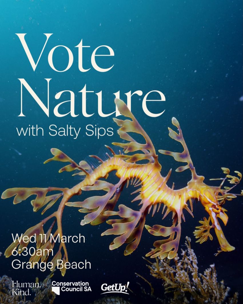 Artwork and poster for event Help make a 'Vote Nature' human sign, 7am-7:30am 11/03/2026 Grange Beach, Esplanade, Grange, SA 5022