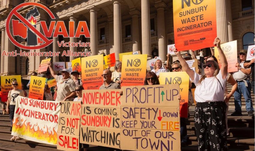 No Sunbury Waste Incinerator protest at Parliament House, Naarm.