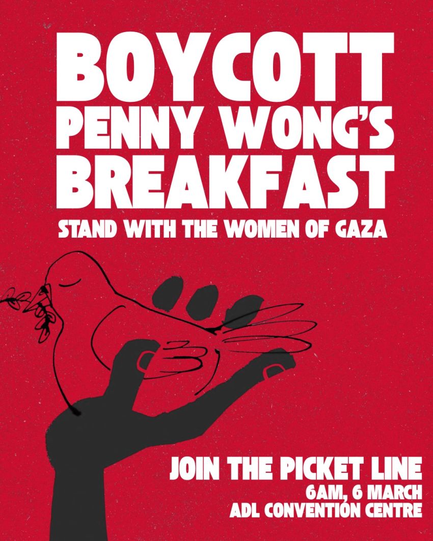 Artwork and poster for event Silent Picket for International Womens Day Breakfast, 6am sharp 06/03/2026 109 North Terrace, Adelaide SA 5000