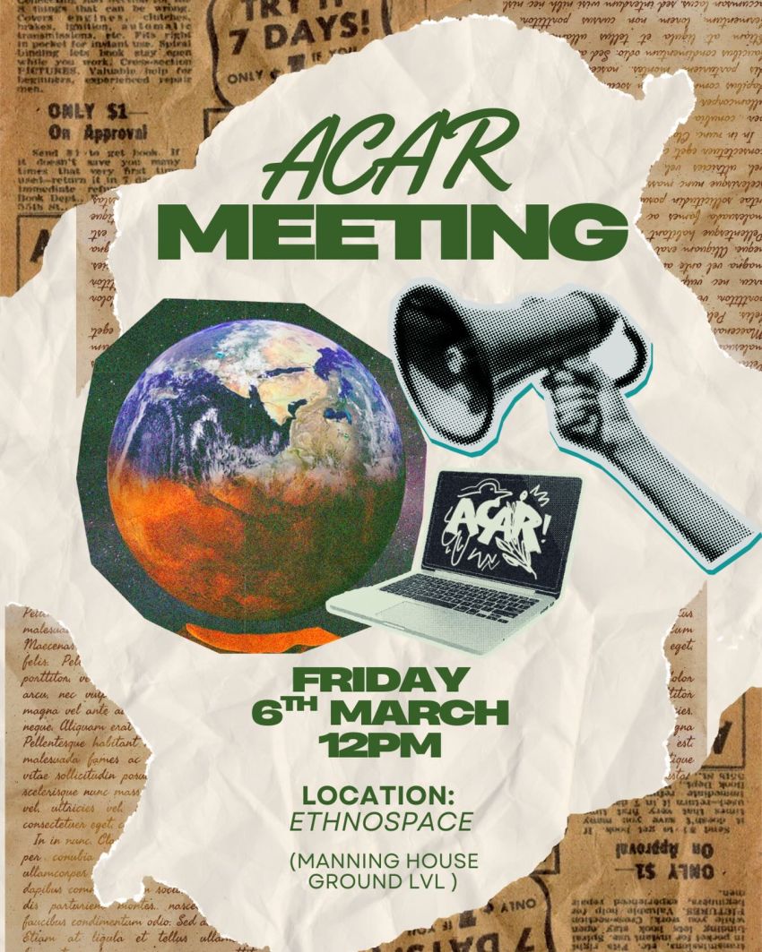 Artwork and poster for event ACAR meeting, 12pm 06/03/2026, Ethnocultural Space, Manning House, Ground Floor, Manning Rd, Camperdown NSW 2050