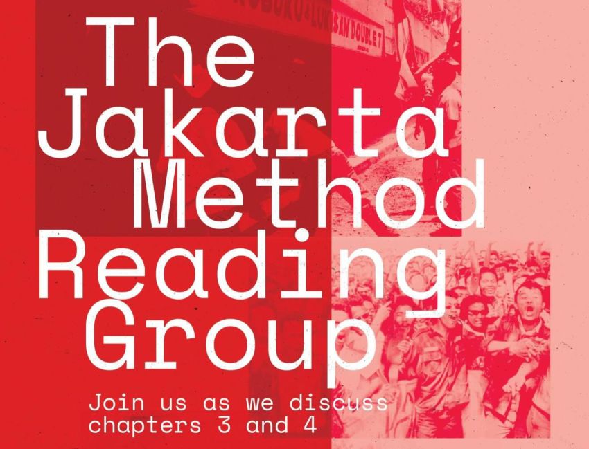 Artwork and graphic and artwork for event The Jakarta Method Reading Group session 1, 6:30pm 06/02/2026 Kathleen Syme Library Activity Room 1, Carlton VIC 3053