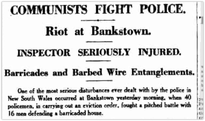 Archival clip of newspaper article about communist-lead anti-eviction campaign, unknown year and publication