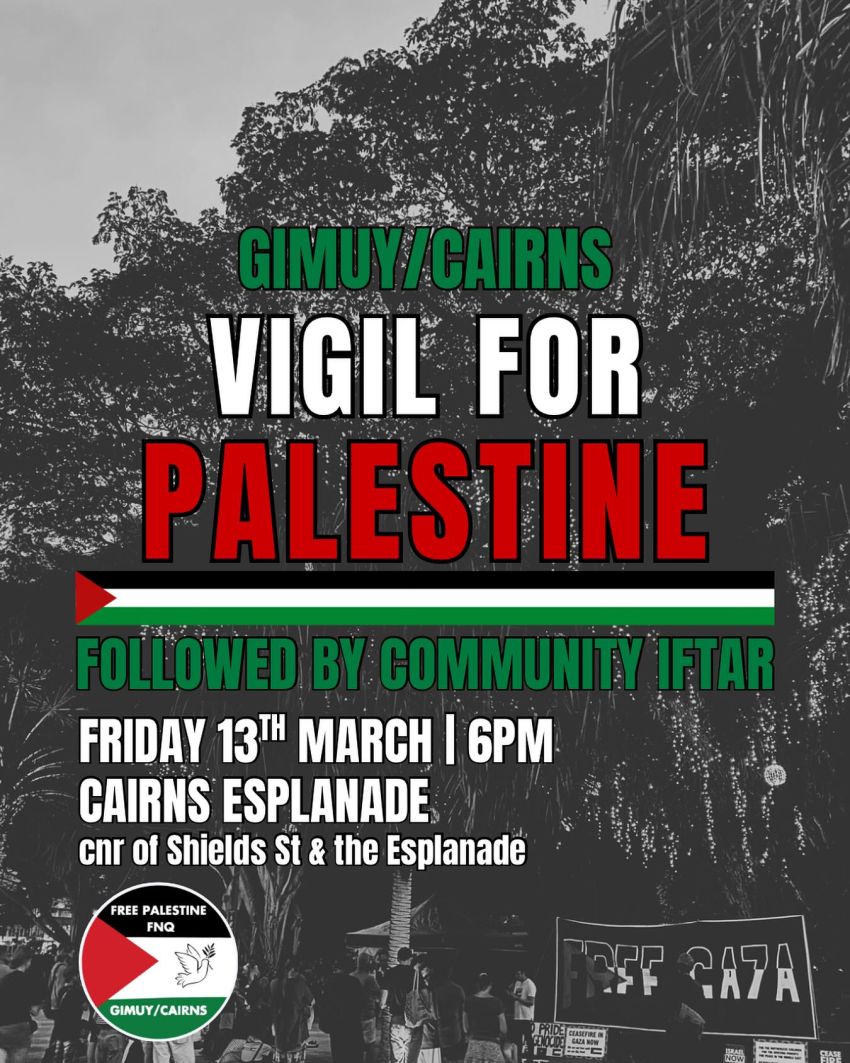 Artwork and poster for event Vigil for Palestine in Gimuy / Cairns