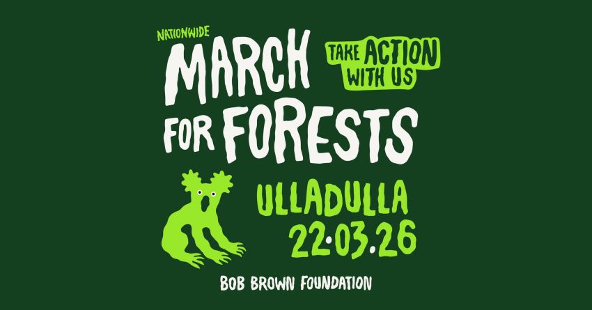 Artwork and graphic for event March in March for Forests – Ulladulla, 11am 22/03/2026 Ulladulla Civic Centre, 81B Princes Hwy, Ulladulla NSW 2539