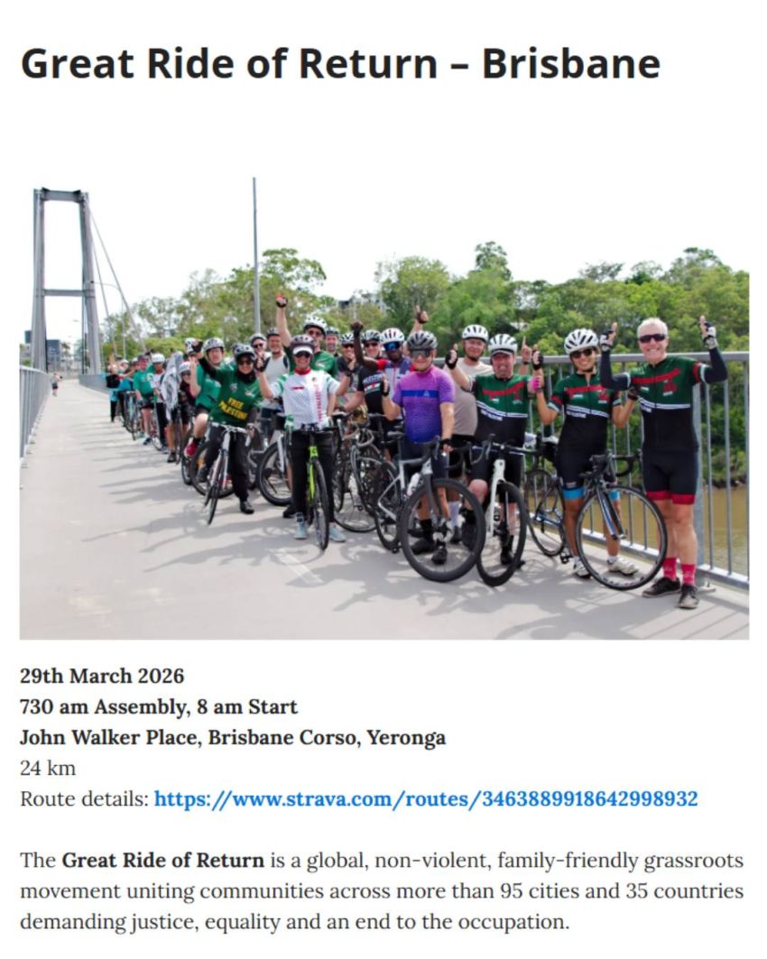 Artwork and poster for event Great Ride of Return - Brisbane, 7:30am 29/08/2026 John Walker Place 237 Brisbane Corso Yeronga QLD 4104