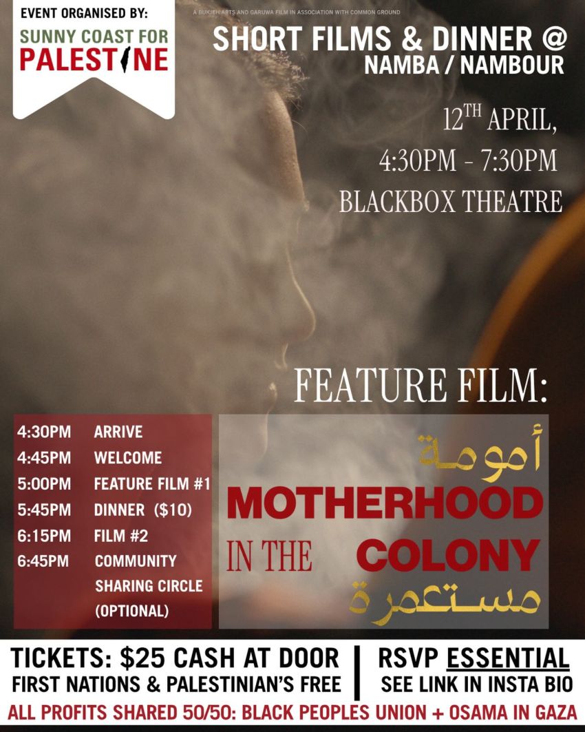 Artwork and poster for event Film Screening & Dinner: Motherhood in the Colony, 4:30pm-7:30pm 12/04/2026 Black Box Theatre, William St, Nambour QLD 4560