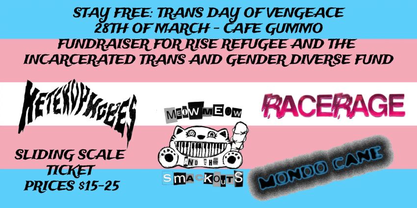 Artwork and graphic for event Trans Day of Vengeance 2026, 7:30pm-11:55pm 28/09/2026, Cafe Gummo, 711 High St, Thornbury VIC 3071