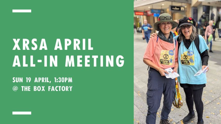 Artwork and graphic for event XRSA April All-In Meeting, 1:30pm-4:30pm 19/04/2026 Box Factory, 59 Regent St S, Adelaide SA 5000