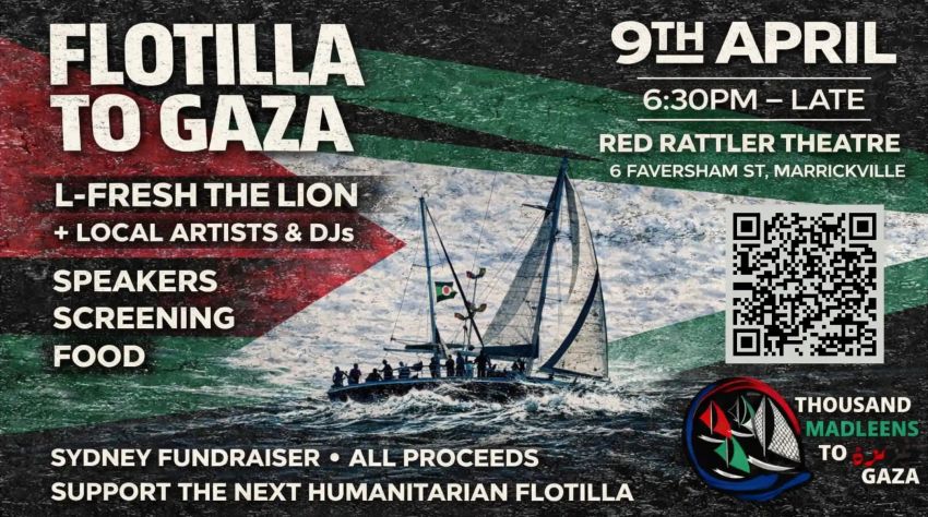 Artwork and graphic for even Thousand Madleens – From Gadigal Land to Gaza, 6:30pm 09/04/2026 to 1:30am 10/04/2026, Red Rattler Theatre, 6 Faversham St, Marrickville NSW 2204