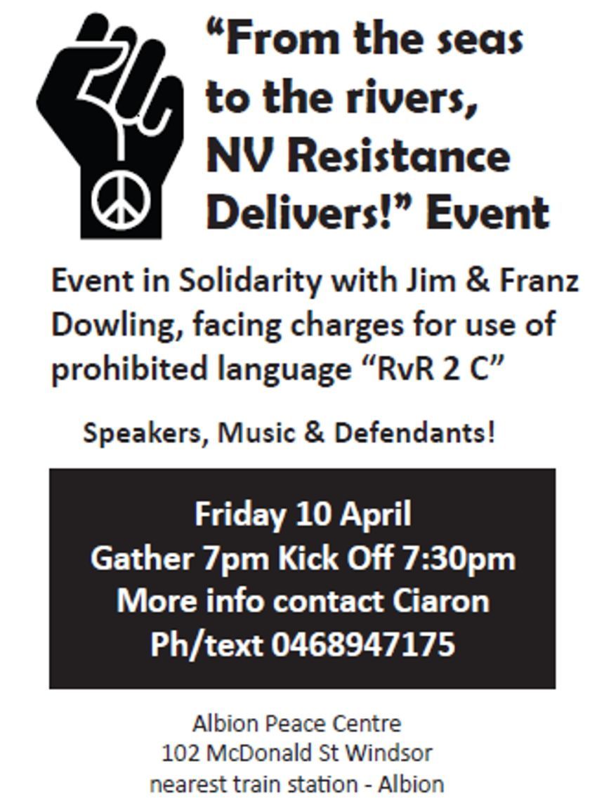 Artwork and poster for event Non Violent Resistance Delivers event, 7:30pm 10/04/2026 Albion Peace Centre, 102 McDonald Rd, Windsor QLD 4030