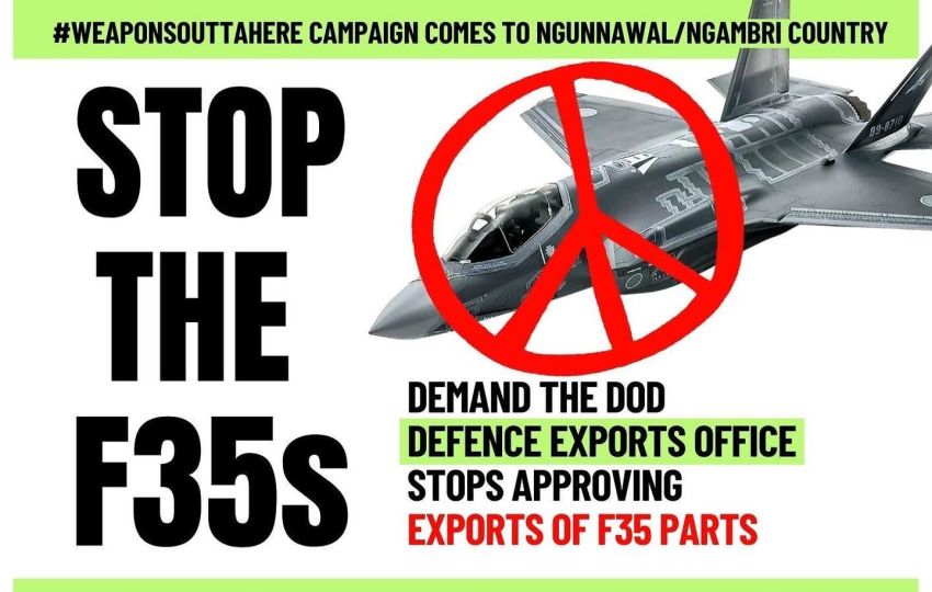 Artwork and graphic for event Stop The F35s, 8am 01/04/2026 Kings Ave & Parkes Way - Carpark, Kings Ave & Parkes Way, Russell ACT 2600