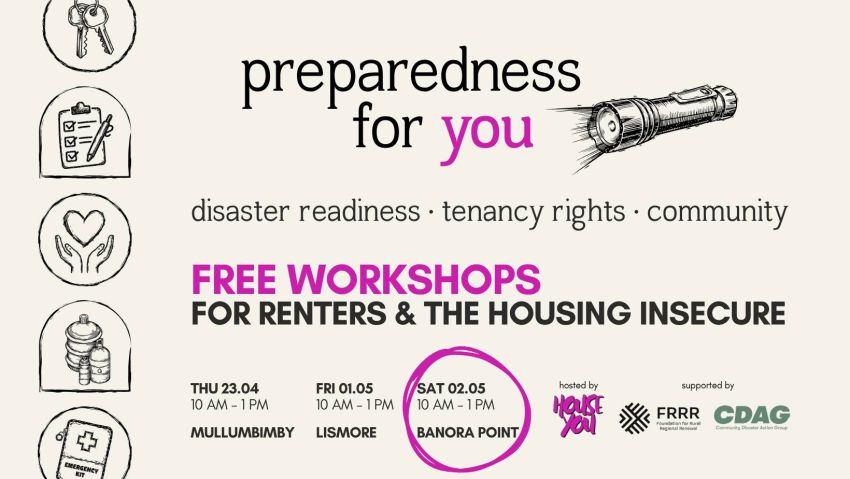 Artwork and graphic for event Preparedness For You – Tweed, 10am-1pm 02/05/2026, Banora Point Community Centre, Rosewood Room Cnr Leisure Dr, Woodlands Dr, Banora Point NSW 2486