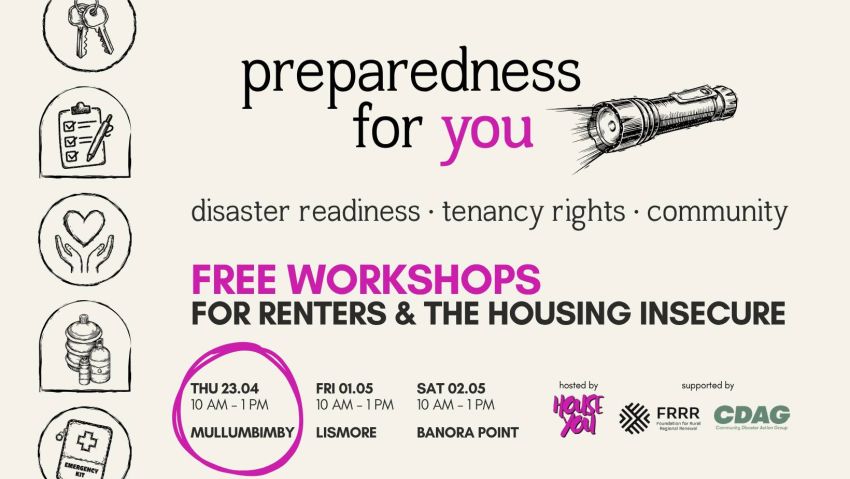 Artwork and graphic for event Preparedness For You – Mullumbimby, 10am-1pm 23/04/2026, Byron Community College RTO: 90013 6-8 Burringbar St, Mullumbimby NSW 2482