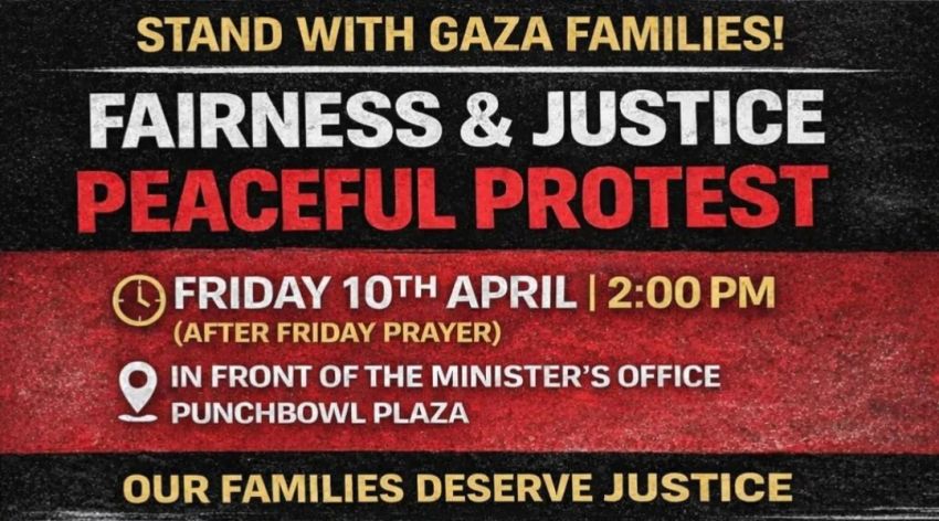 Artwork and graphic for event Stand with Gaza families – Fairness & Justice peacefull protest, 2pm 10/04/2026 Tony Burke's office, 29/1 Broadway, Punchbowl NSW 2196