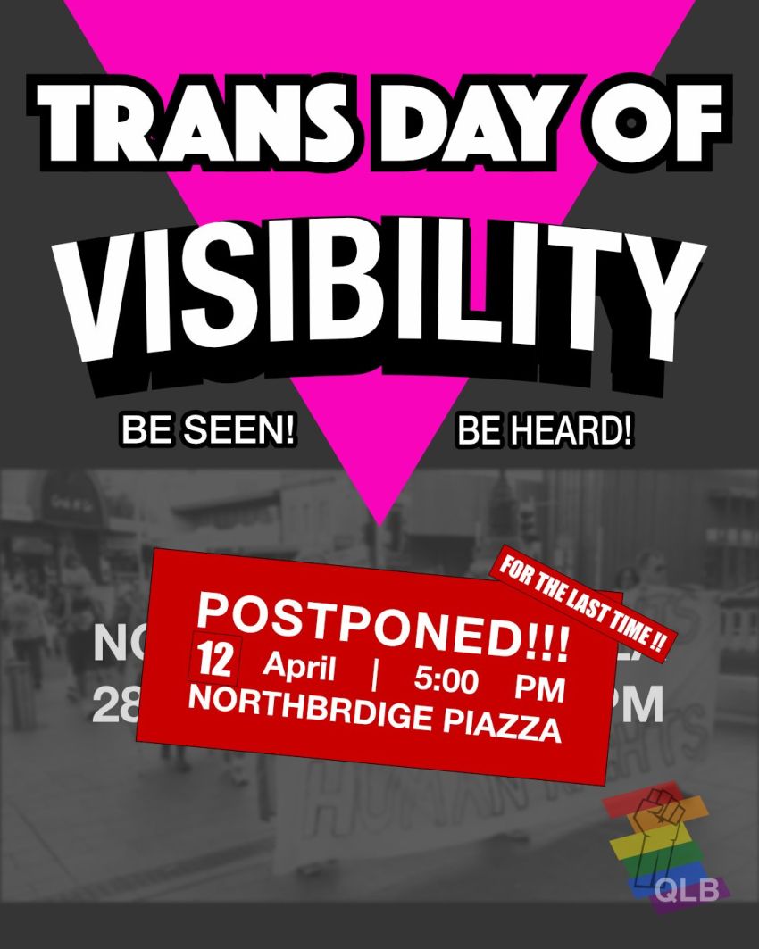 Artwork and poster for event Trans Day of Visibility – Boorloo, 5pm 12/04/2026 Northbridge Piazza, 142 Lake St, Northbridge WA 6003