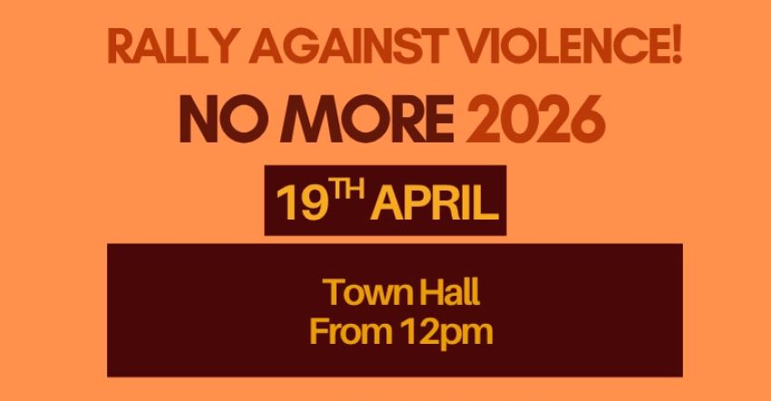 Artwork and graphic for event No More: Rally Against Violence – Ballarat, 1pm 19/04/2026 Ballarat Town Hall, 225 Sturt St, Ballarat Central VIC 3350