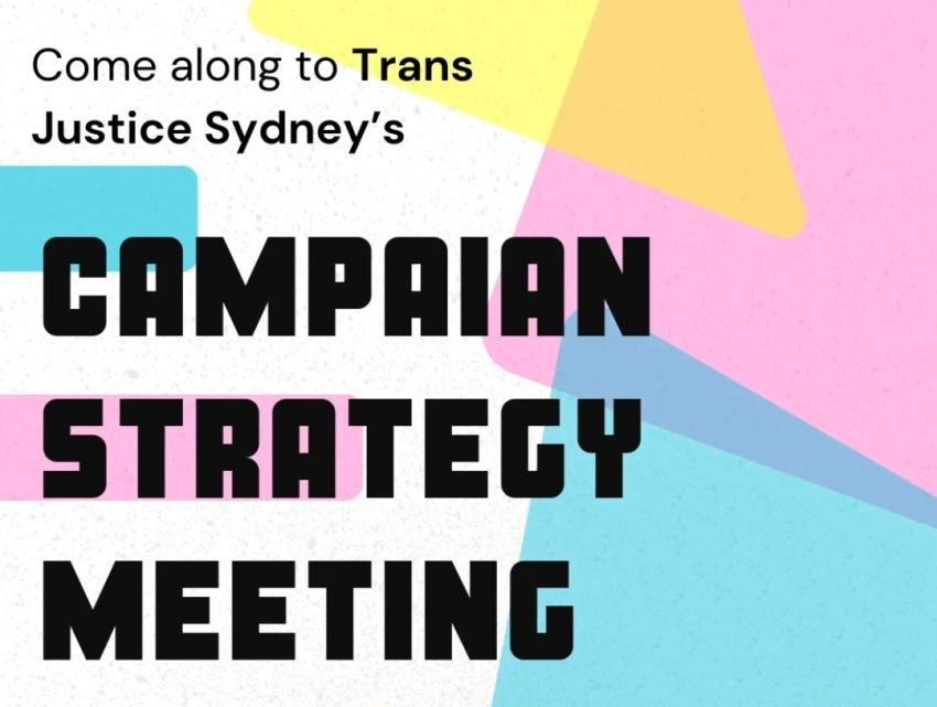 Artwork and graphic for Trans Justice Sydney campaign strategy meeting