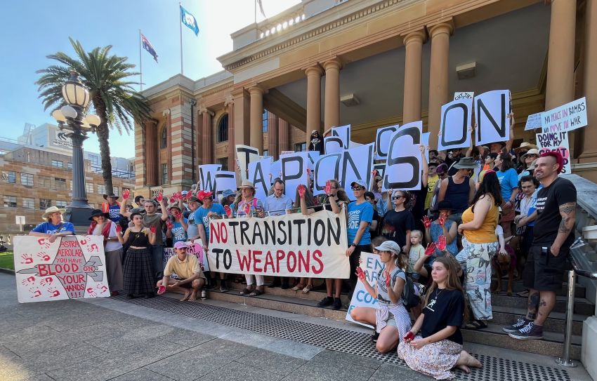 Protesters gathered on the steps of Newcastle Town Hall. Photo: Peter Boyle