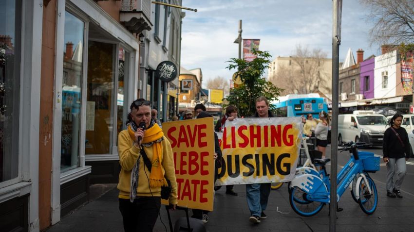 Rachel Evans and Isaac Nellist campaigning against public housing demolitions in Glebe