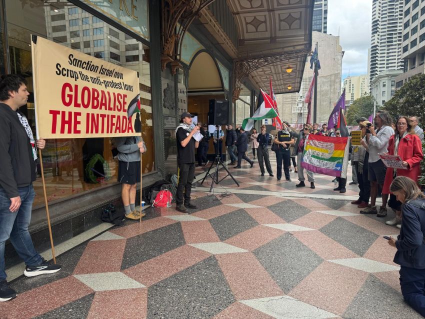 protesters outside downing center