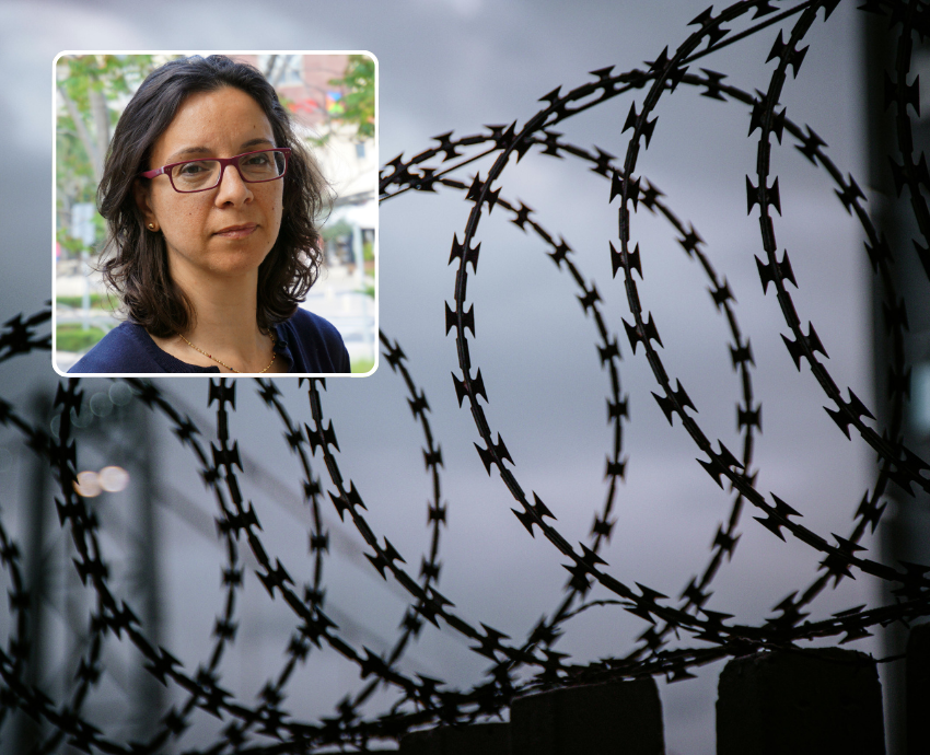 Head shot with razor wire background