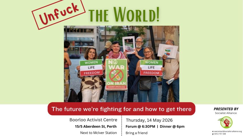 Graphic advertising the forum 'Unfuck the world!"