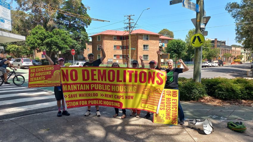 housing activists campaigning against the demolition of public homes at waterloo