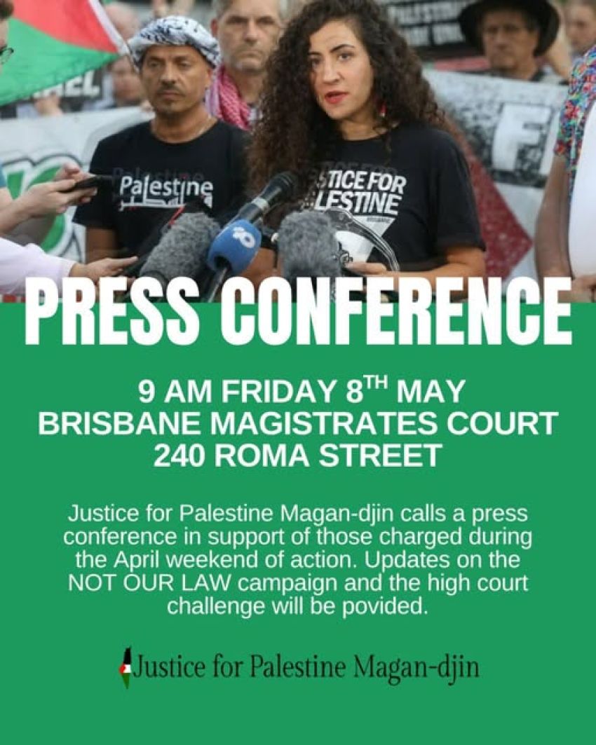 Justice for Palestine media conference: Not Our Law
