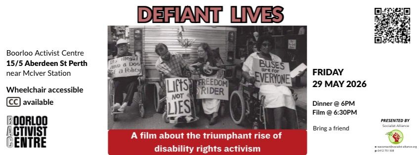Slide advertising the screening of 'Defiant Lives'.