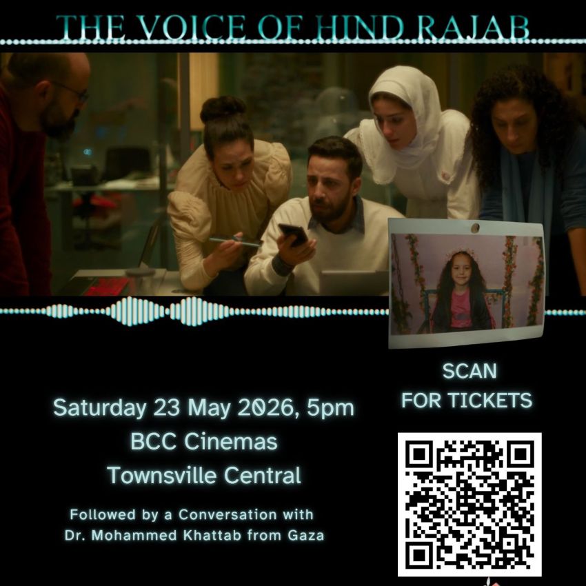Artwork and graphic for event The Voice of Hind Rajab, 5:30pm 23/05/2026 BCC Cinemas Townsville Central 10 Little Fletcher St, Townsville City QLD 4810