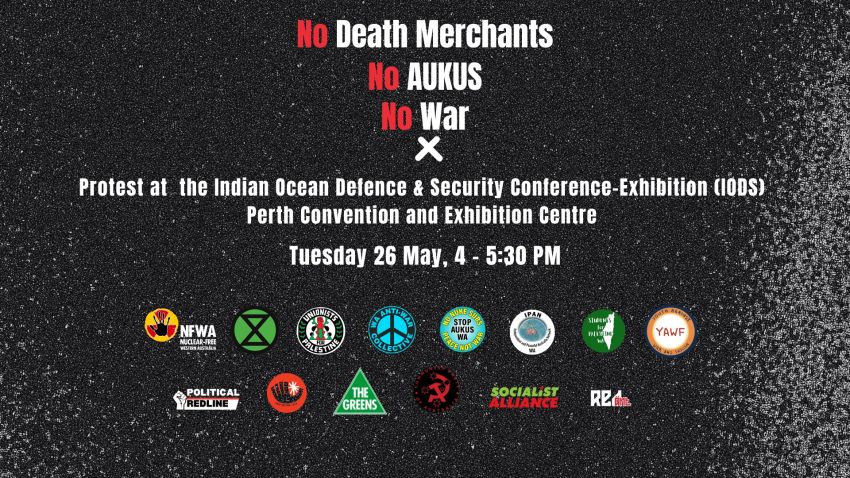 Slide advertising protest against the Indian Ocean Defence and Security conference.
