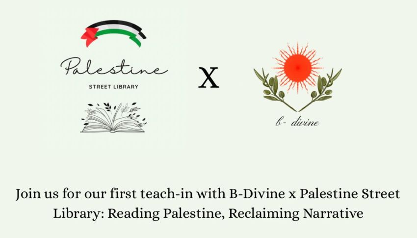 Artwork and graphic for event Reading Palestine, Reclaiming Narrative, 1pm-2:30pm 06/06/2026 Grass area opposite Addi Road Gumbramorra Hall, near the Candy Royalle and Hind Rajab mural, 142 Addison Rd, Marrickville NSW 2204