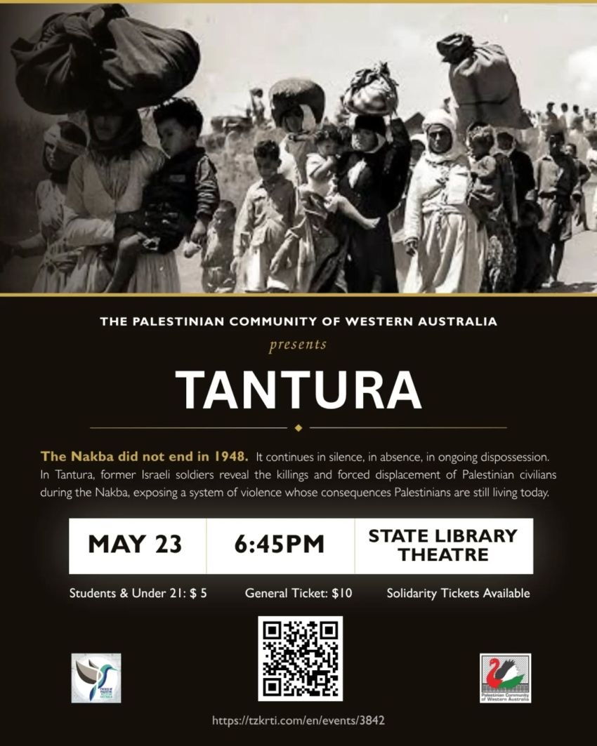 Artwork and poster for event Film screening: Tantura, 6:45pm 23/05/2026 State Library Theatre, 25 Francis St, Perth WA 6000
