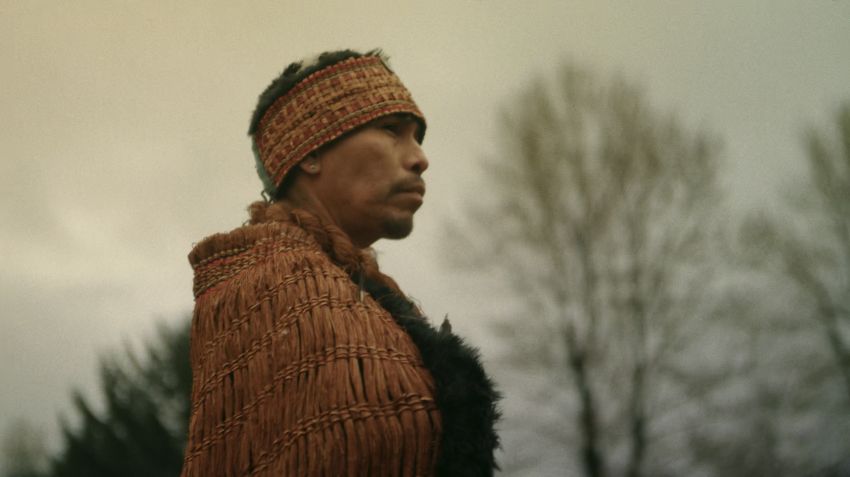 First Nations person in traditional dress