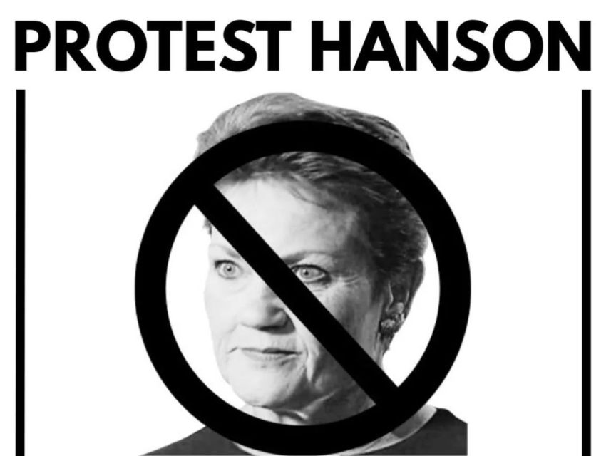 Artwork and graphic for event Protest Hanson, 2pm 21/05/2026 Adelaide Convention Centre, North Terrace, Adelaide SA 5000