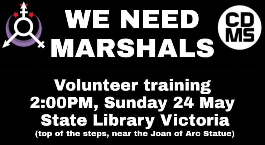 Artwork and graphic for event Marshal training for Rally to Remember, 2pm 24/05/2026 State Library Victoria, 328 Swanston St Naarm VIC 3000