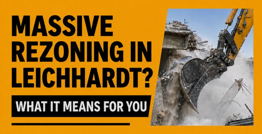 Artwork and graphic for event Leichhardt Matters – Public meeting on massive re-zoning, 2pm 07/02/2026 Leichhardt Town Hall Corner of Marion and, 107 Norton St, Leichhardt NSW 2040
