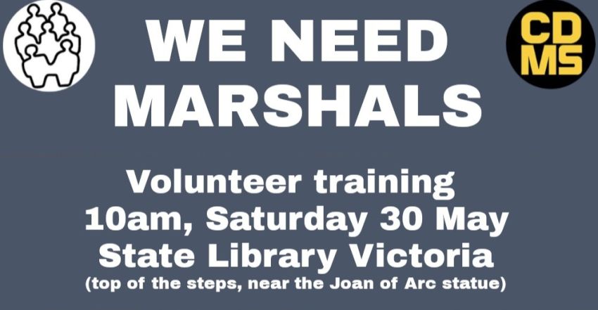 Artwork and graphic for event Marshal training for Rally to Save Public Housing, 10am 30/05/2026 State Library Victoria, 328 Swanston St, Naarm VIC 3000
