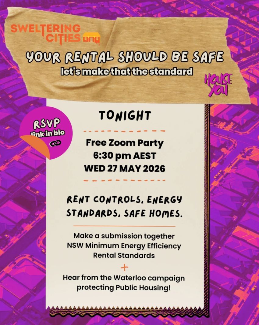 Artwork and poster for event Zoom party: Your Rental Should Be Safe, 6:30pm 27/05/2026 online