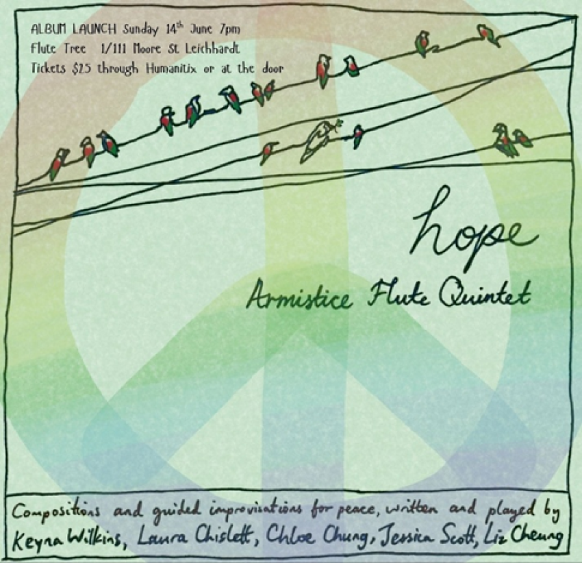 Artwork for event Album Launch: Hope – Armistice Flute Quintet, 7pm-9:30pm 14/06/2026 Flute Tree & The Woodwind Group, Suite 1/111 Moore St, Leichhardt NSW 2040