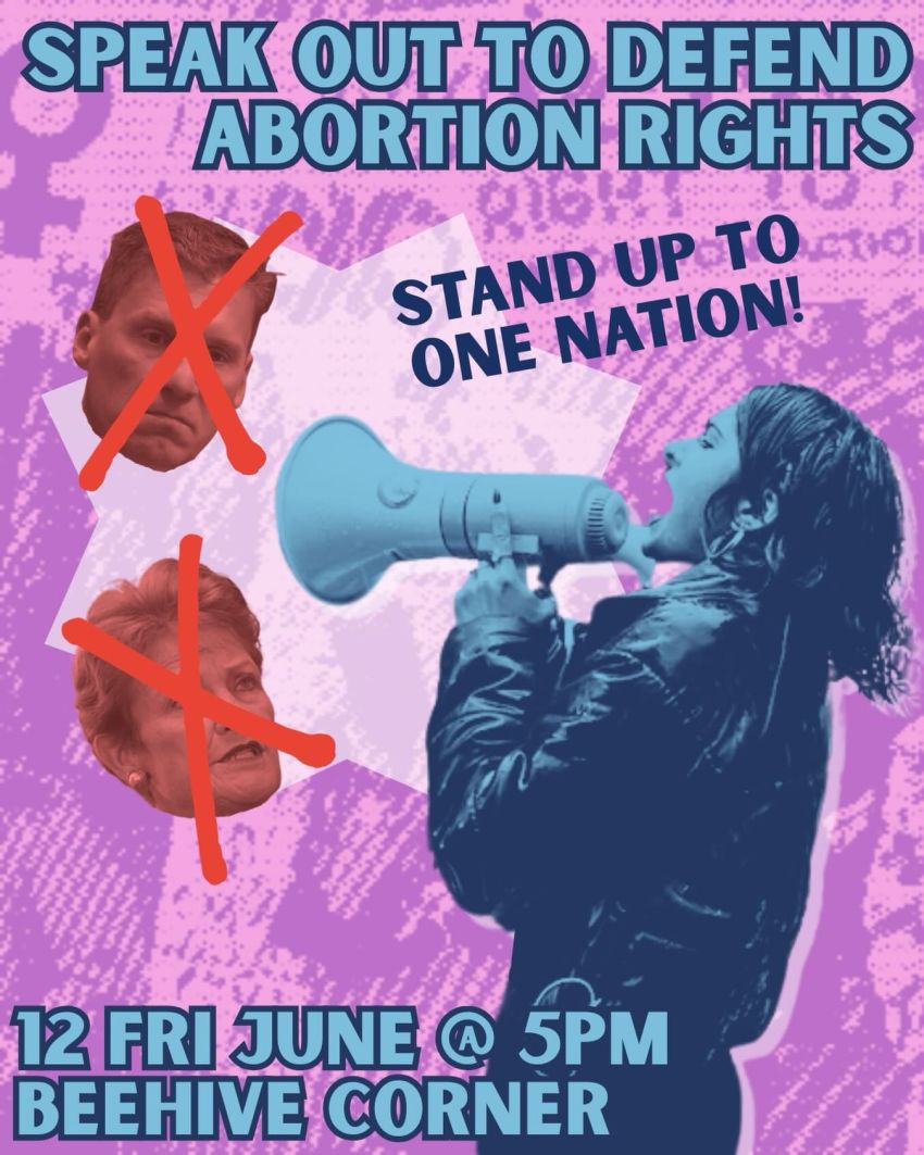 Artwork for event Speakout to Defend Abortion Rights, 5pm 12/06/2026 Beehive Corner, corner Rundle Mall & King William St, Tarntanya SA 5000