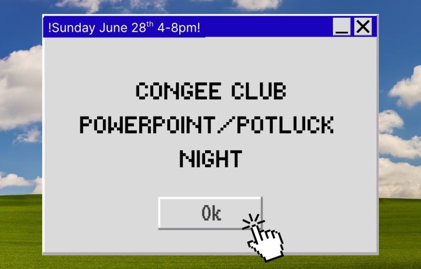 Artwork and main post image for event "Congee Club Powerpoint + Potluck Night", 4pm-8pm 28/06/2026 Dua Bakehouse - Collingwood Yards, Shop 1/35 Johnston St, Collingwood VIC 3066