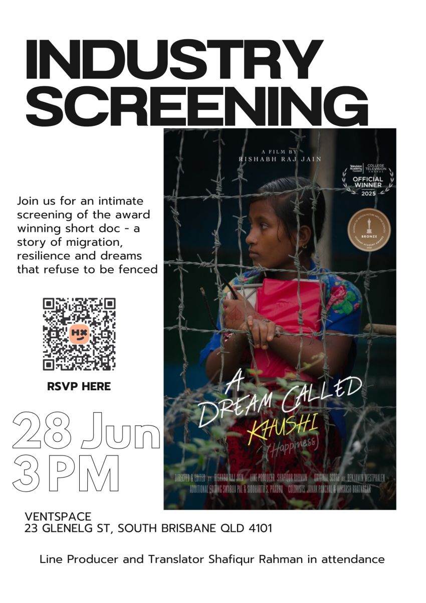 Leaflet for event Film screening: A Dream Called Khushi (Happiness), 3pm-6pm 28/06/2026 VENTspace, 23 Glenelg St, South Brisbane QLD 4101