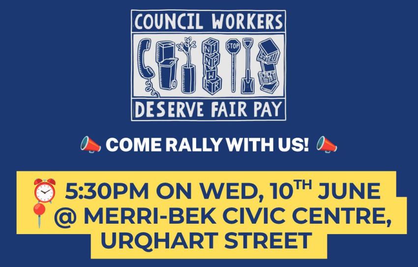Artwork for event Rally: Council Workers Deserve a Pay Rise, 5:30pm 10/06/2026 Merri-bek Civic Centre, 19-23 Urquhart St, Coburg VIC 3058